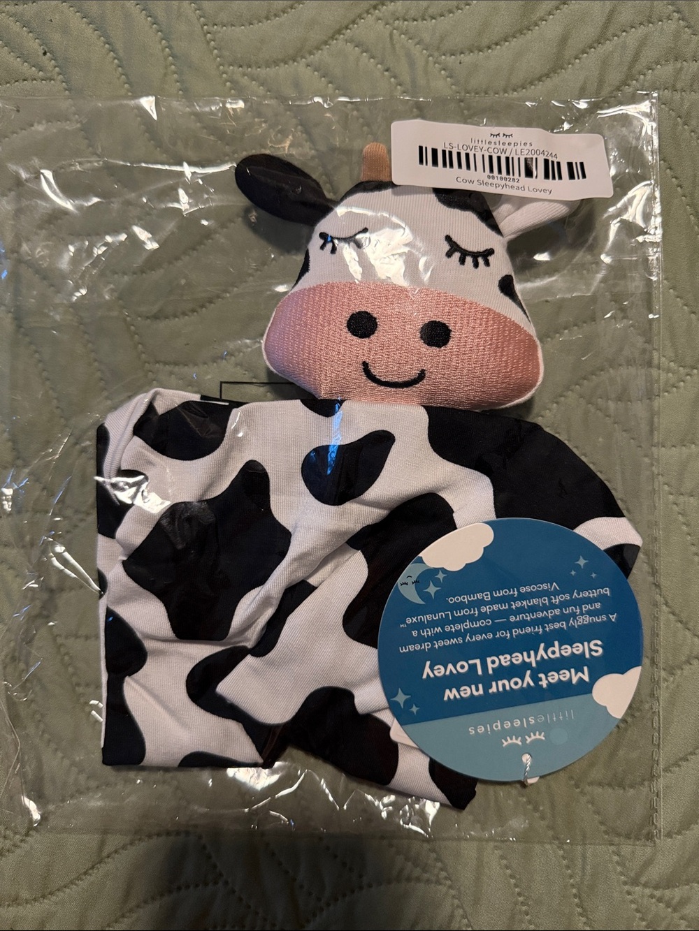 Little Sleepies Cow Lovey - White, Black & Pink